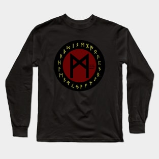 Red Mannaz Futhark Rune Symbol Long Sleeve T-Shirt